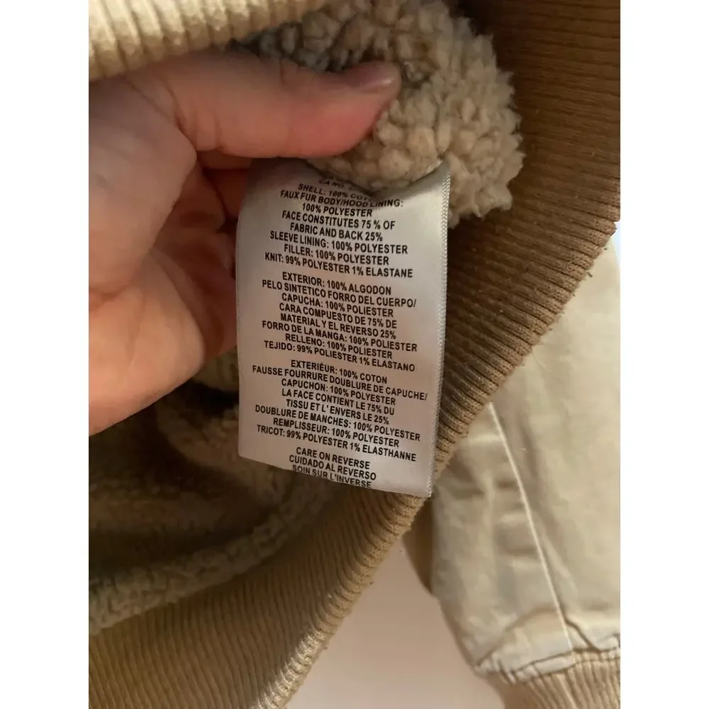 Levi's Coat Mens M Sherpa Lined Canvas Utility Trucker Jacket Hoodie Tan Zip Up